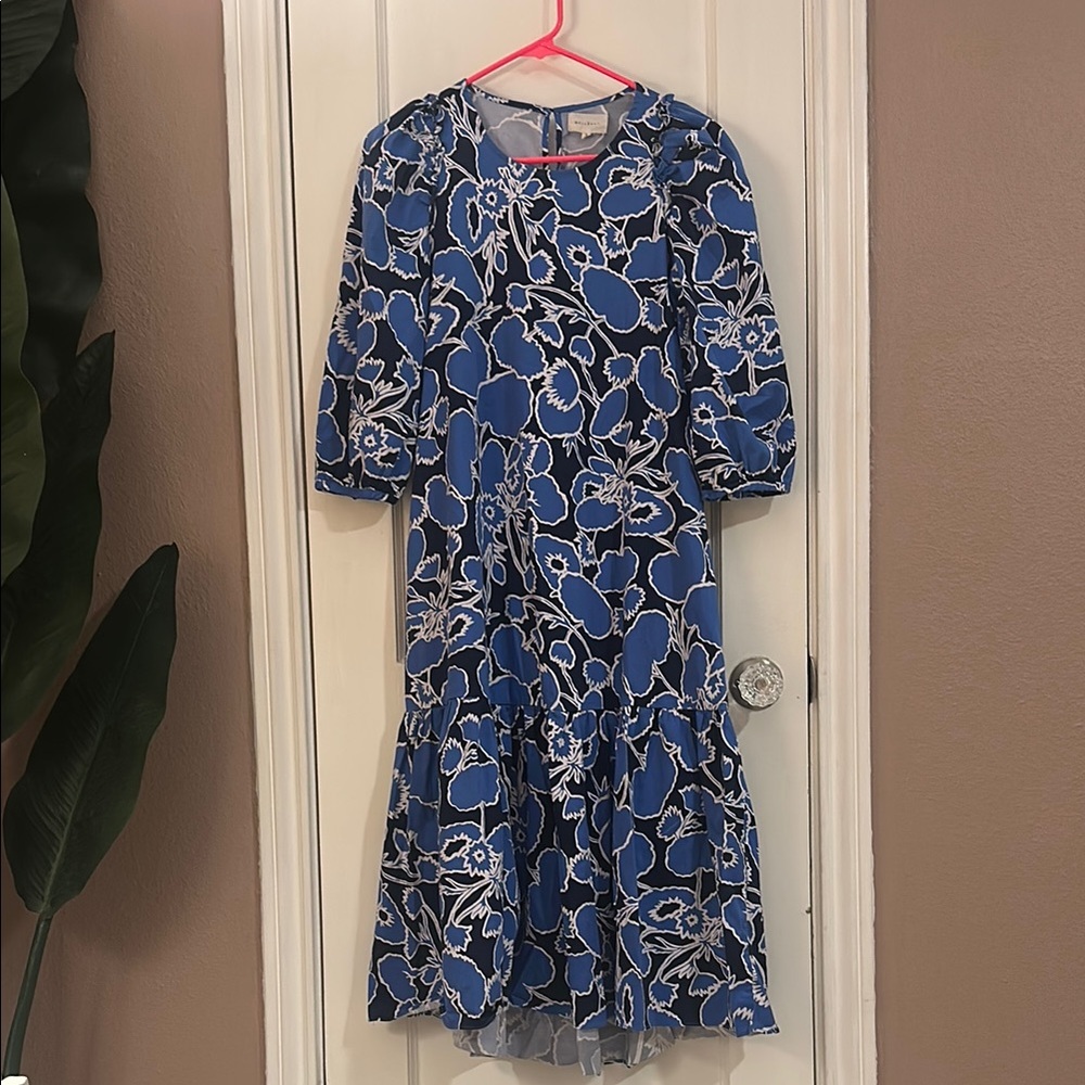 MELLODAY Blue Dress with White Floral Design